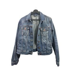 Gap 1969 Icon Flap Jack Womans Size Medium Med Wash Distressed Full Button *read